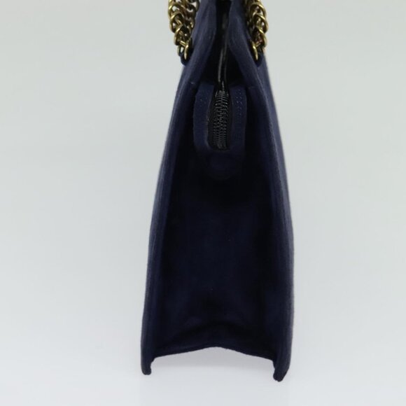 PRADA Chain Hand Bag Suede Navy Gold Auth yk17929 - Picture 4 of 16
